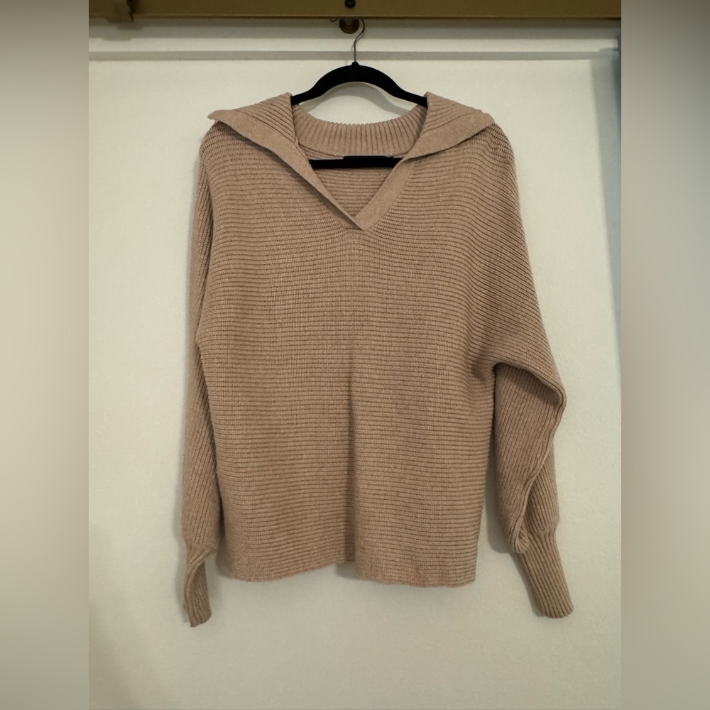 Women’s Tan Collared V-Neck Sweater- Small